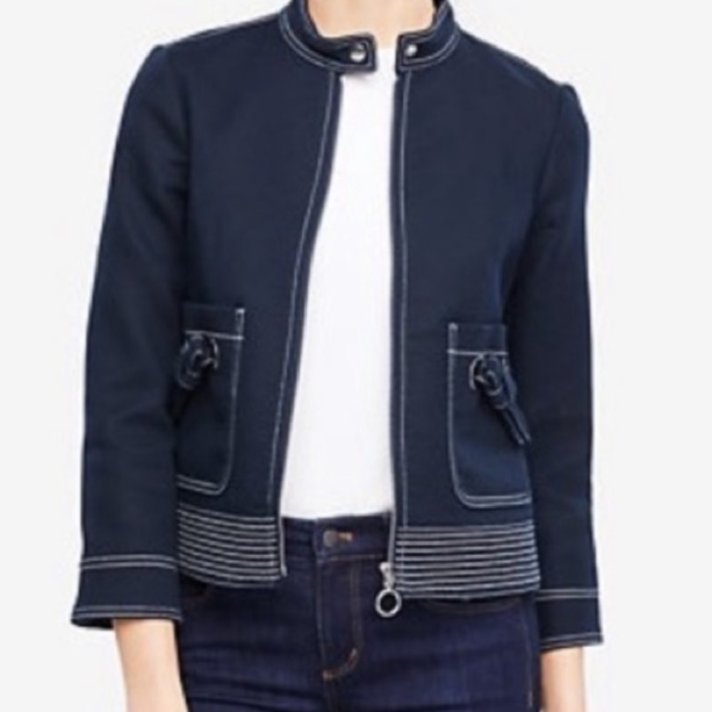 Ann Taylor stitched grommet blue zipper jacket, 12